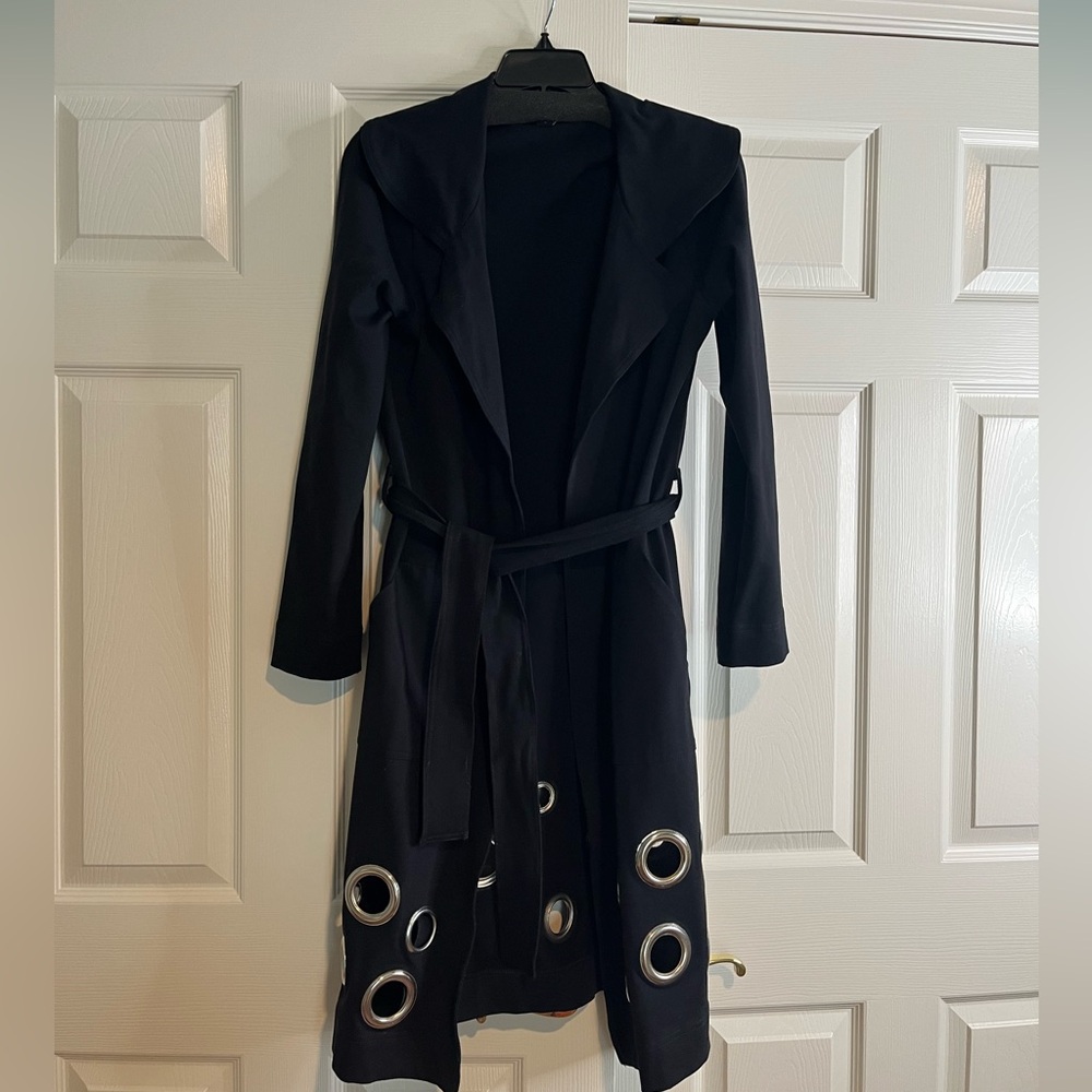 Delano Black Trench Coat with Silver Accents